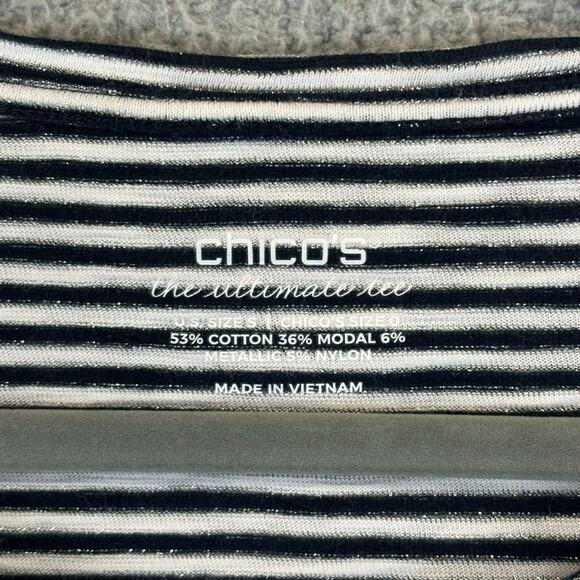 CHICOS Ultimate Tee Small Beachy Nautical Lightweight Open Knit Roll Tab Modal - Picture 5 of 9